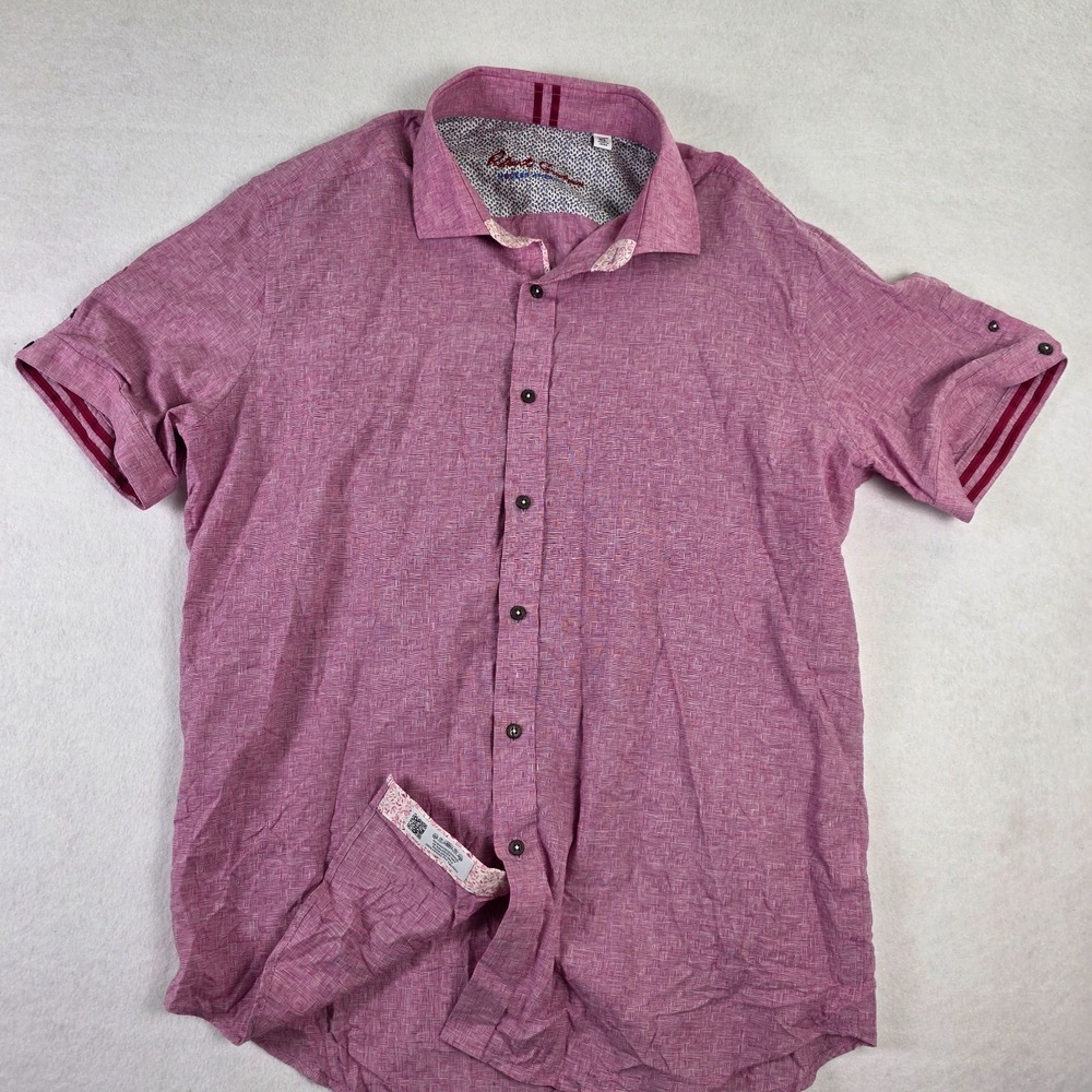 Robert Graham Mens XL Short Sleeve Button Up Shirt Pink Textured Cotton  Blemish